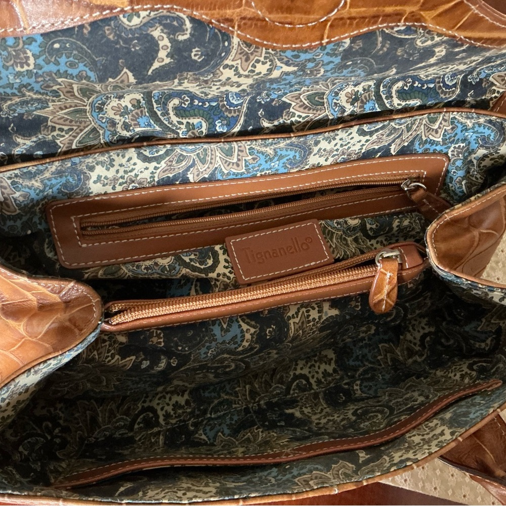 Tignanello Tan Croc Embossed Leather Shoulder Bag - Picture 8 of 13
